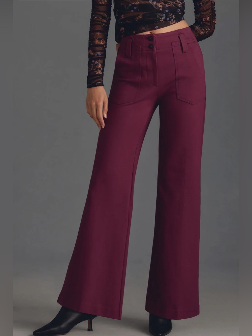 Maeve Anthropologie Naomi ponte wide plum flare leg pants